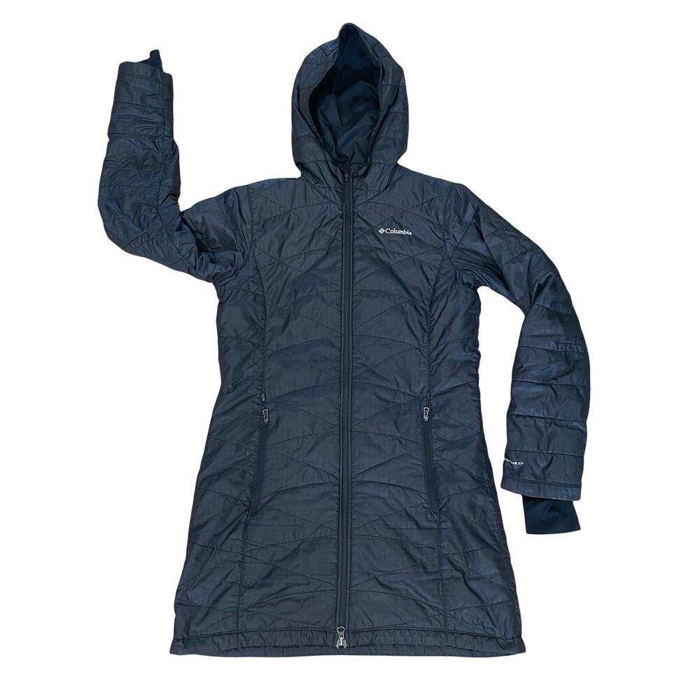 Columbia Omni-Heat Coat Women’s Medium Black Hooded Long Quilted Insulated Warm